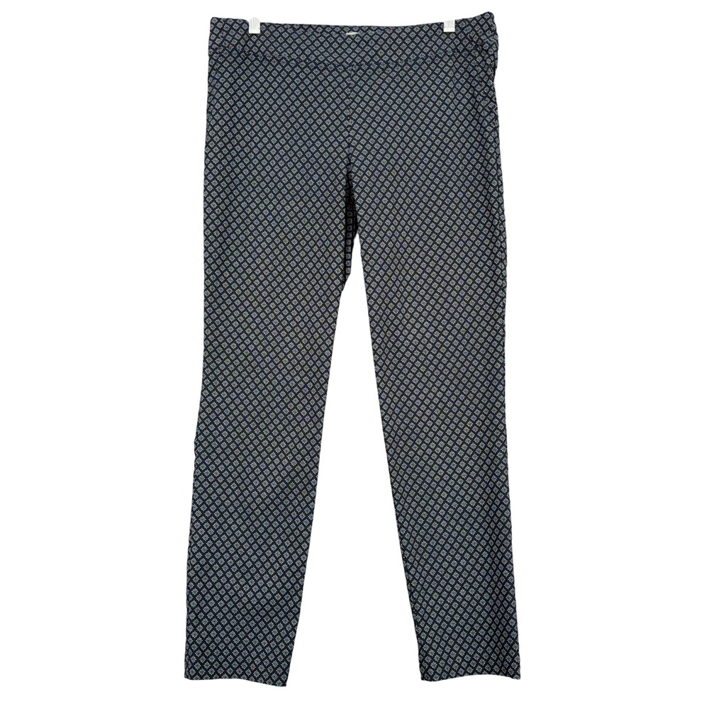 Adrienne Vittadini Slim Ankle Pants Women 10 Rayon Nylon Navy Orange Geometric